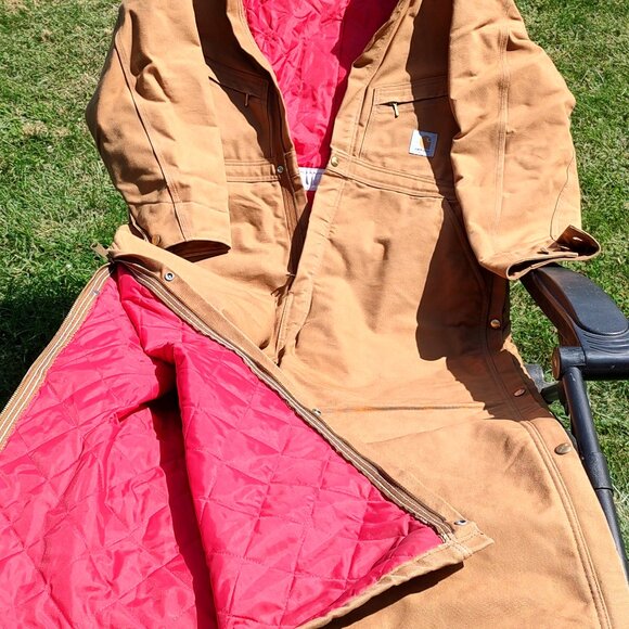 Men Carhartt Coveralls Insulated Duck Red Lining 2XL Chest 48" Inseam 28" - Picture 2 of 14